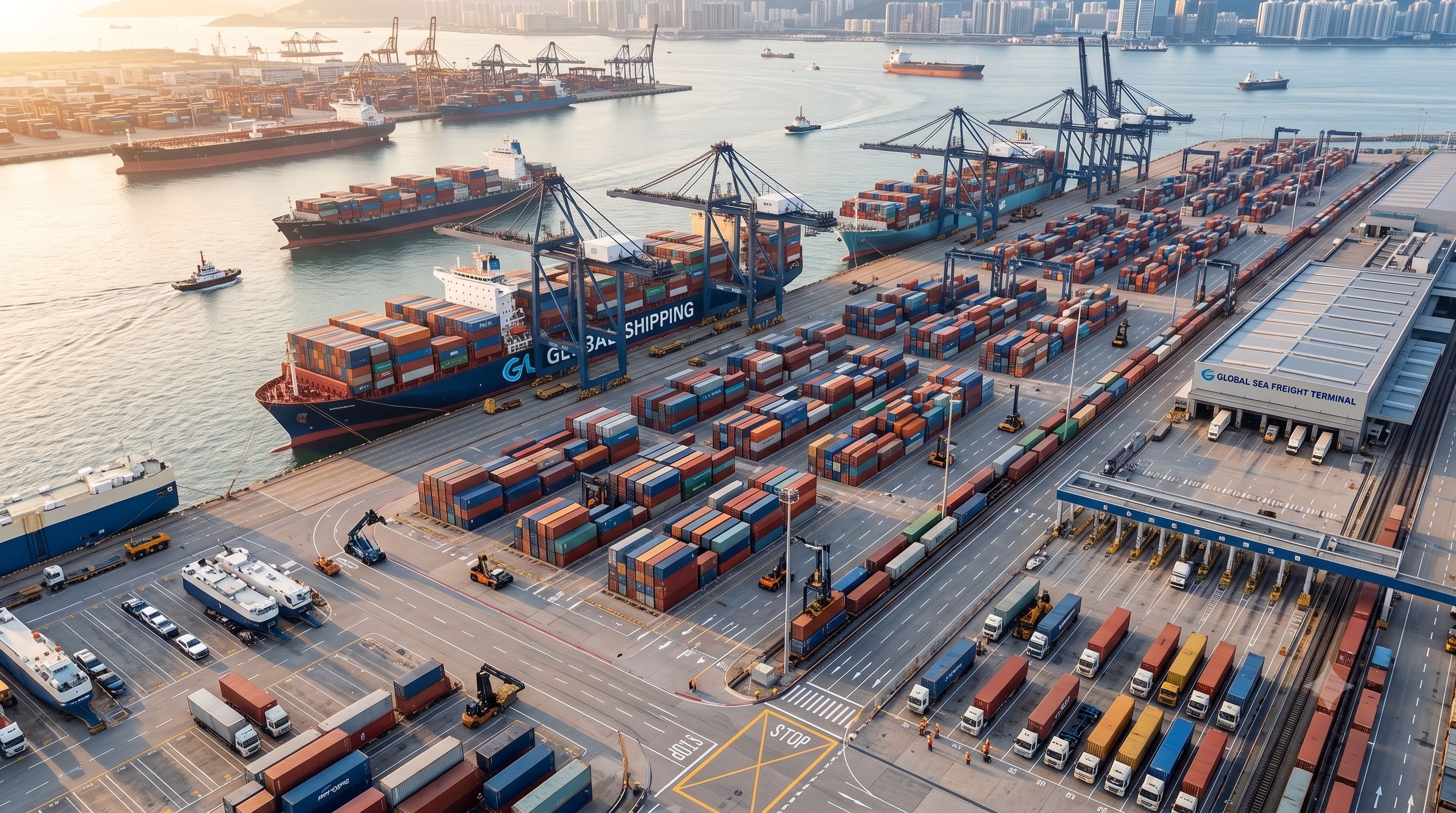 Container shipping terminal and freight operations